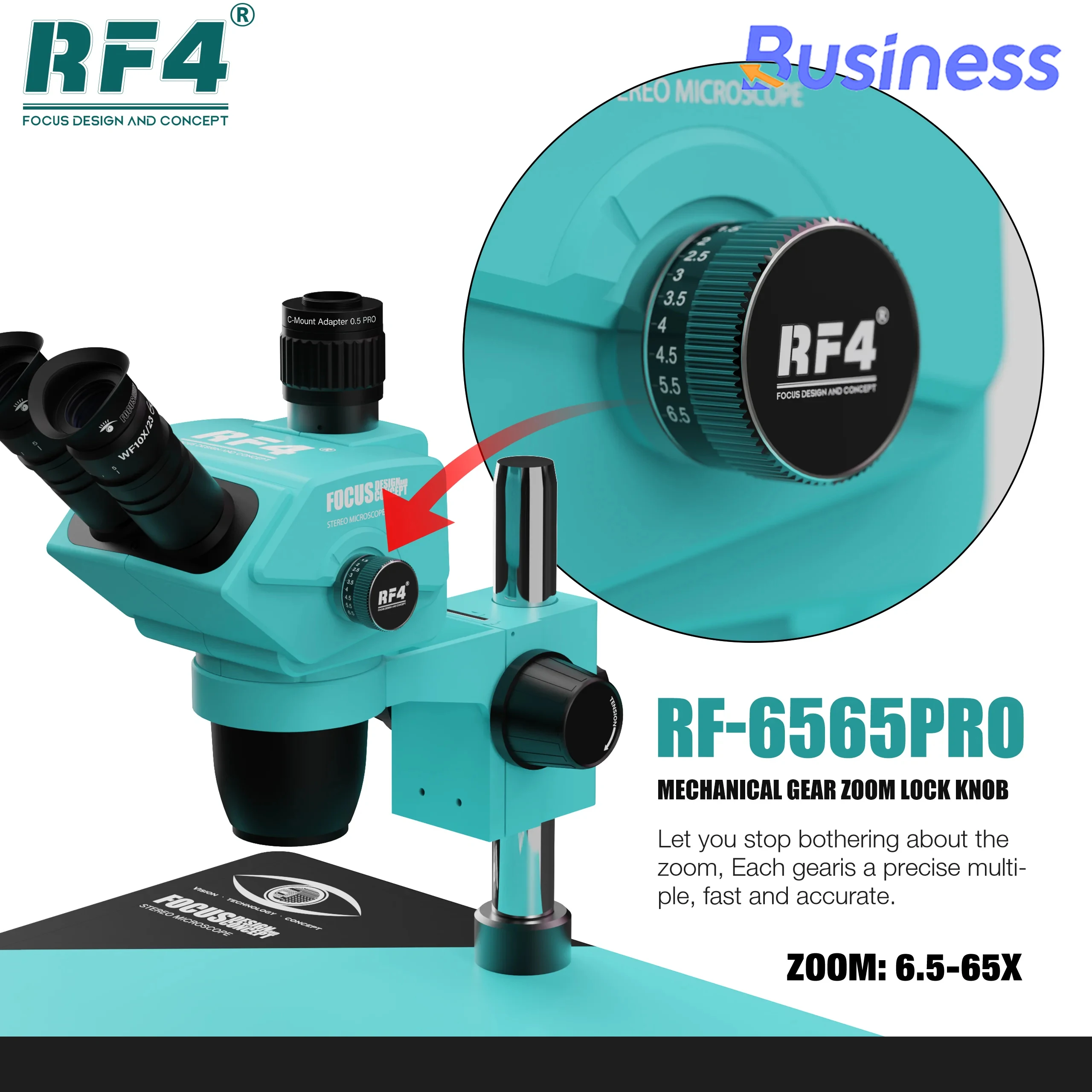 RF4 RF-6565PRO HD Trinocular Stereo Microscope Nine-speed Zoom