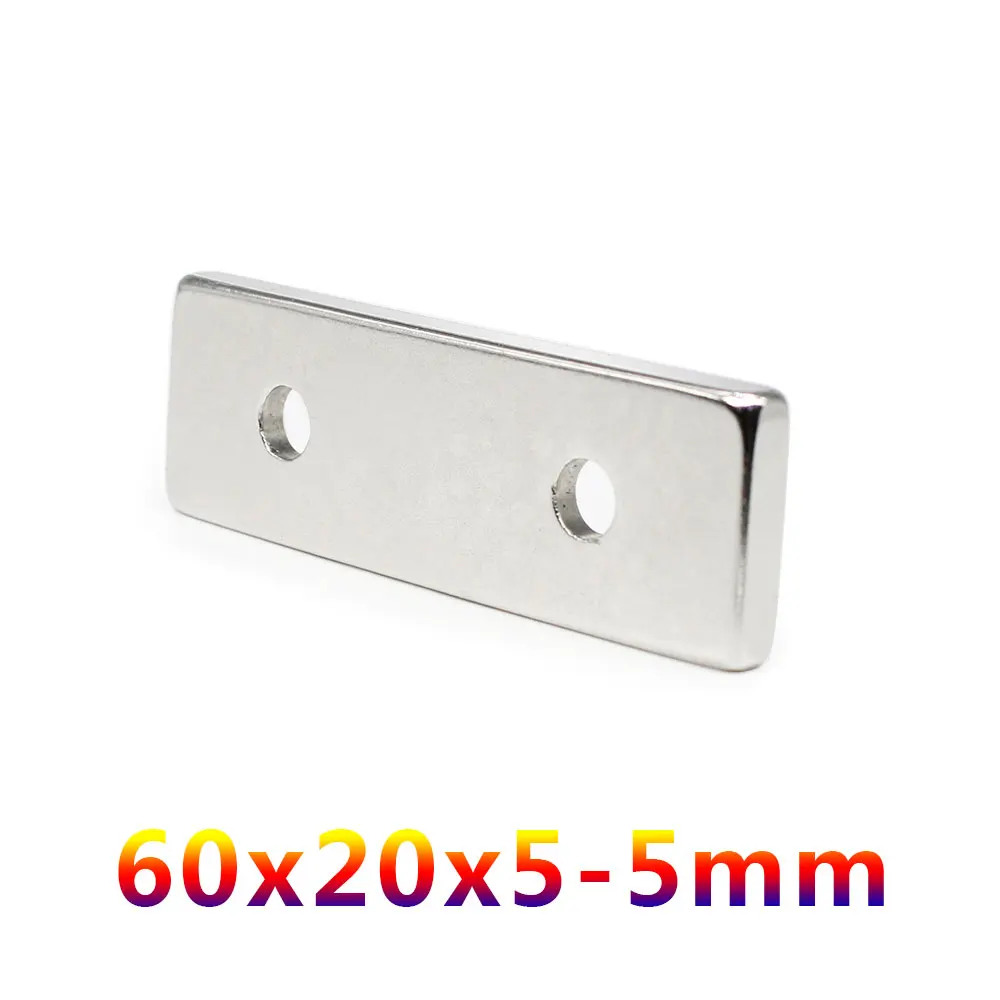 1/2/5/10PCS 60*20*5-5mm stv Papírlap szuper Hatalmas Erős magnets holes 5mm N35 Eltömít Rare Föld Neodímium Mágnes 60x20x5-5mm