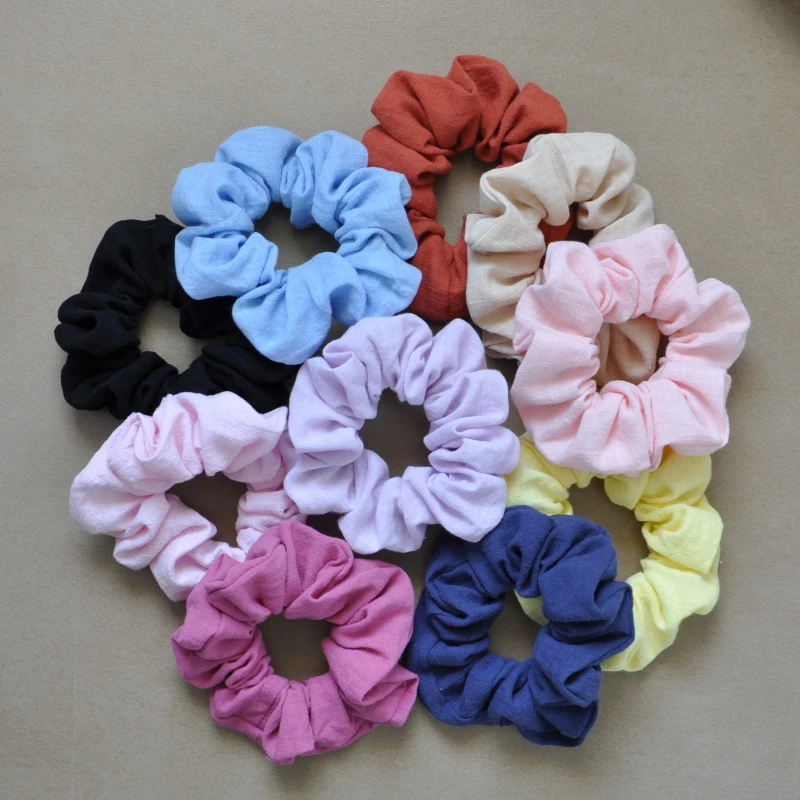 20 개/몫 리넨 헤어 Scrunchie 소녀를위한 수제 헤어 탄성 포니 테일 헤어 타이 어린이 여성 헤어 액세서리