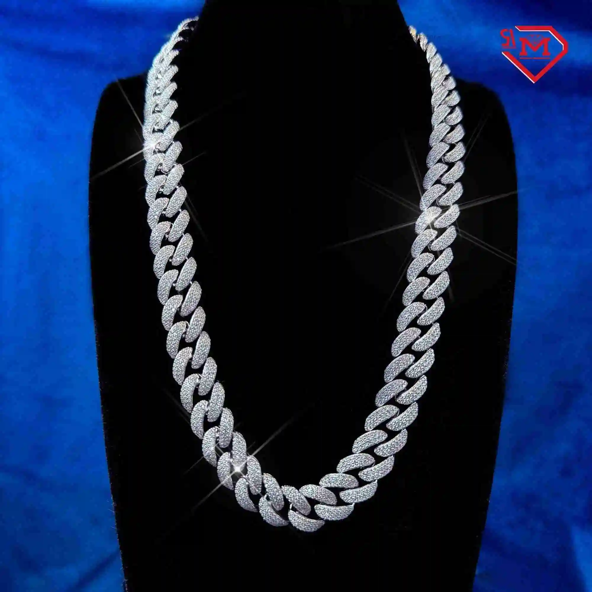 

Hiphop Cuban Chain Necklace 14mm Iced Out 925 Sterling Silver Real Gold Plated Vvs Moissanite Cuban Link Chain