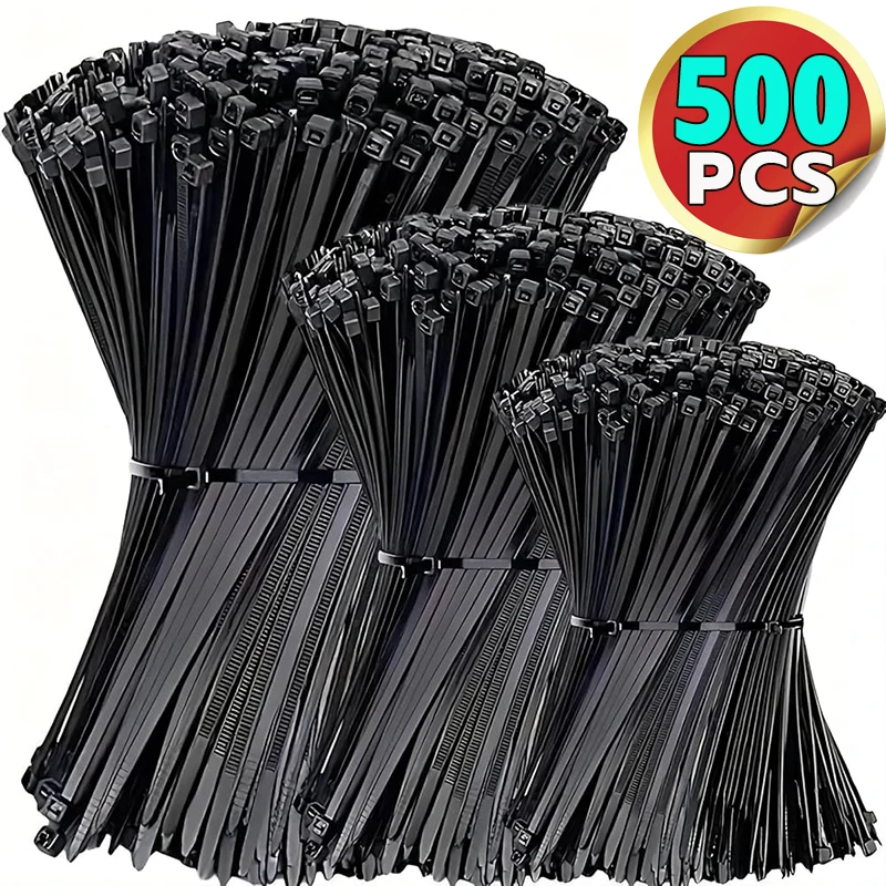 500Pcs Self-Locking Nylon Zip Ties Multiple Sizes Cable Data Cable Fixing Straps, for Indoor Outdoor Cables, Garden Bundling