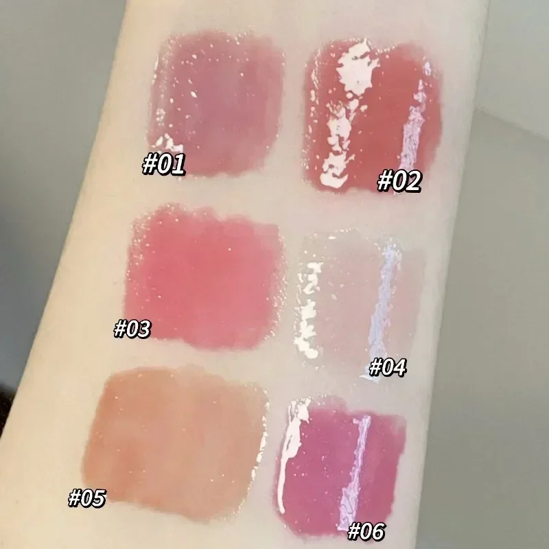 Brillo de labios sólido transparente con purpurina, lápiz labial de espejo rosa, tinte de labios hidratante de gelatina acuosa, forma de corazón de amor, Juego de 3 piezas