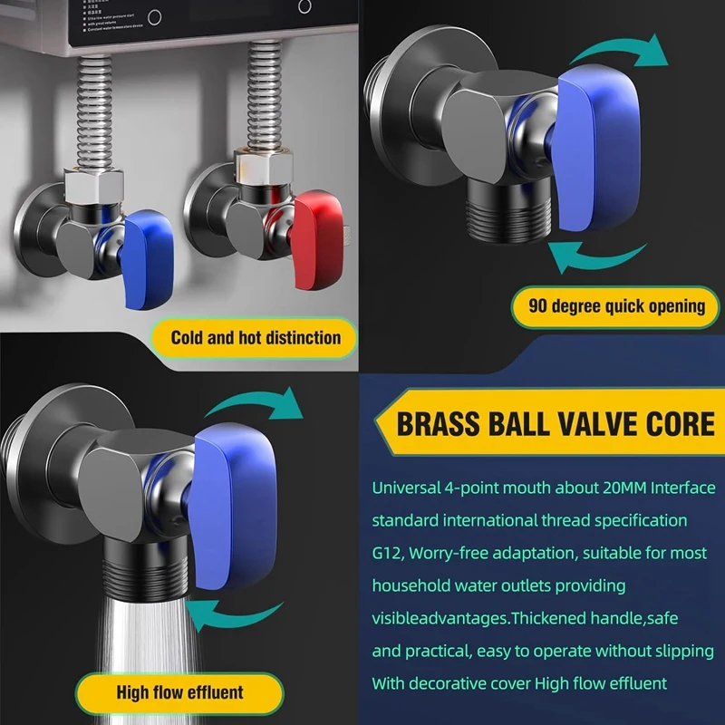 Ball Valve All Copper Ball Valve Ball Core Full Open High Flow Angle Valve, Hot And Cold Water Control Ball Valve Blue