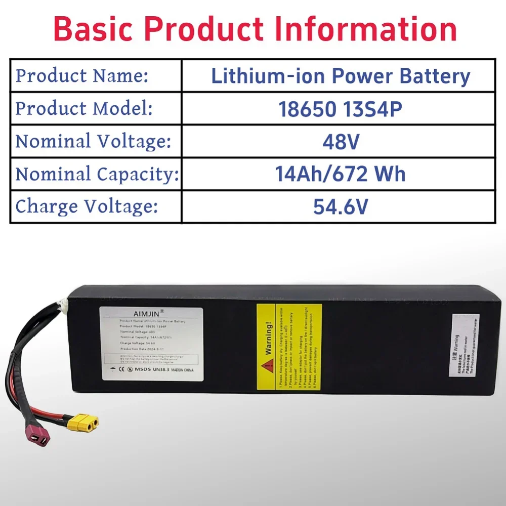13S4P 672Wh بطارية ليثيوم أيون حزمة 48 فولت 14 أمبير مناسبة لبطارية سكوتر كهربائي Kugoo M4/M4Pro 14000 مللي أمبير في الساعة المدمجة في BMS