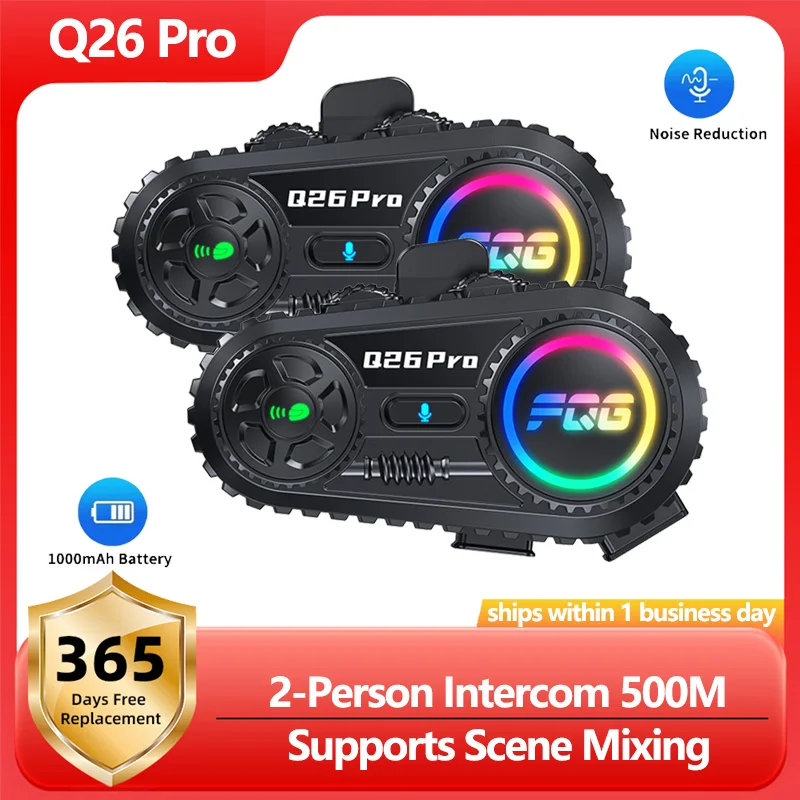 Q26 Pro دراجة نارية سماعة خوذة بلوتوث V6.0 الحد من الضوضاء 500 متر 2-Way الاتصال الداخلي "دودج" ميزة مقاوم للماء الرد التلقائي Mp3 #1