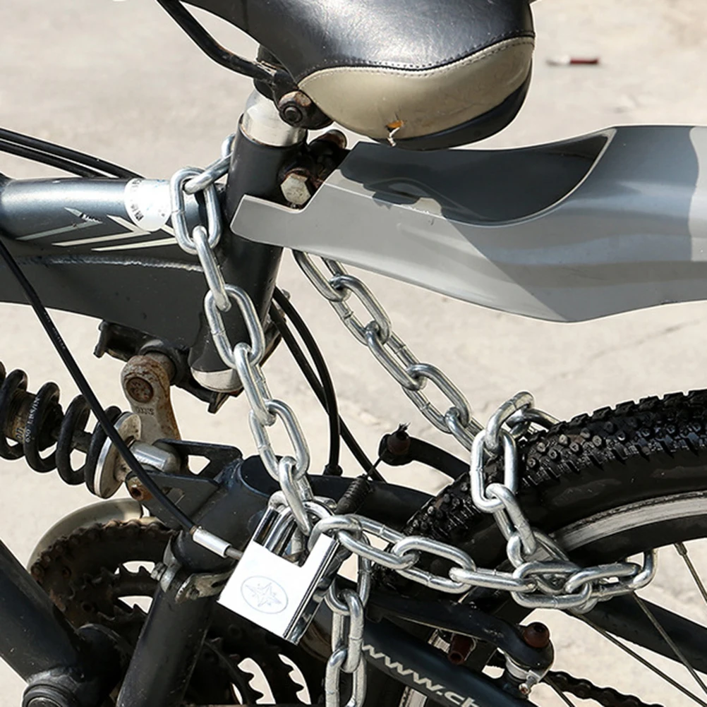 

Mountain Bike Lock Heavy Duty Security Anti-Theft Chain Padlock Silver Rust Resistant for Bike Motorbike Scooter