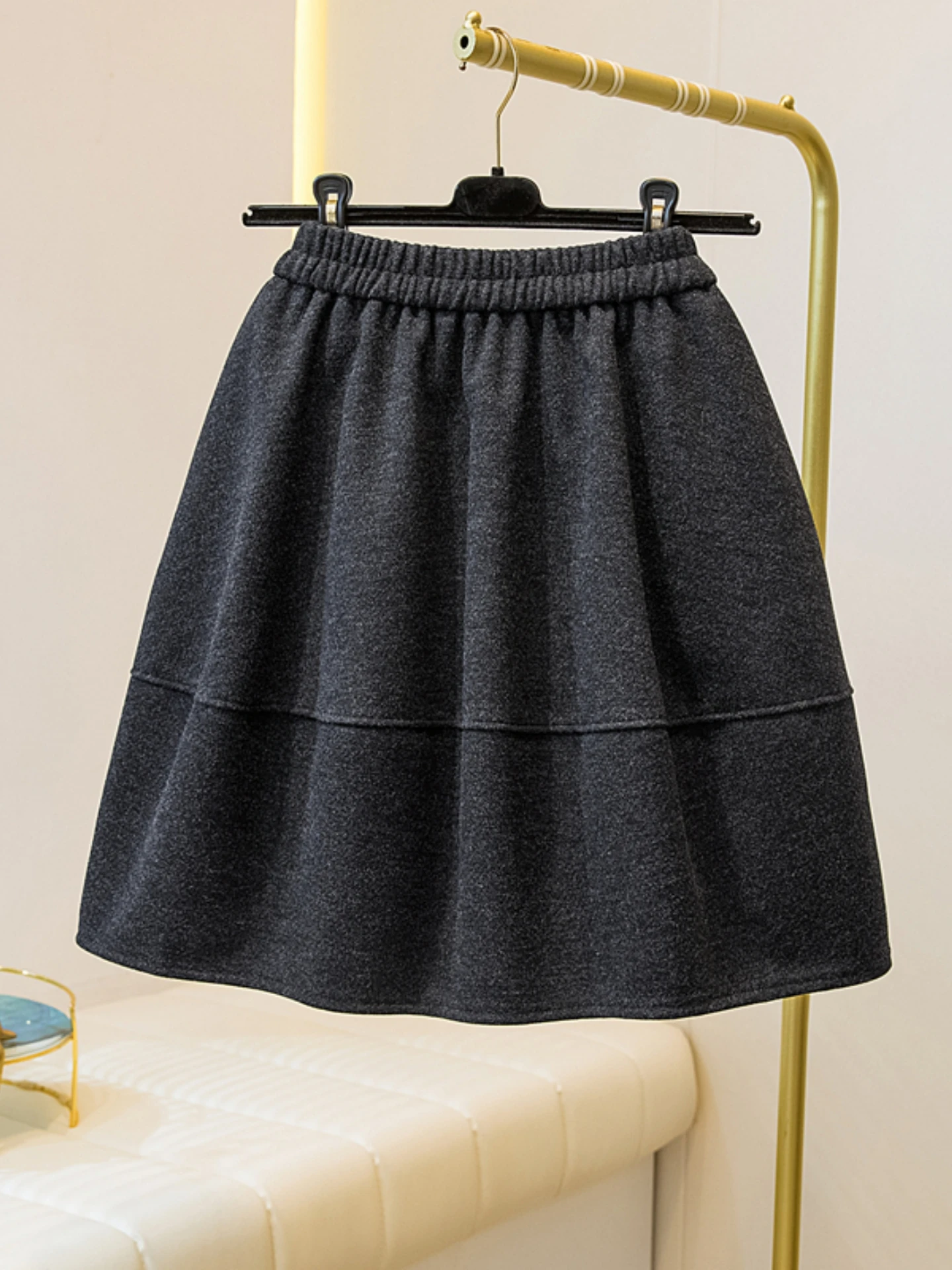 High Waist A-Line  Skirt Women's Woolen Spring Autumn plus Size Slimming Boot Skirt Korean Style Commute Casual Skirt