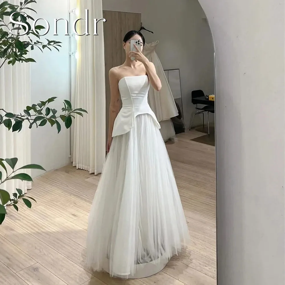 

Sondr Customized Strapless Satin and Tulle Wedding Dresses Simple A-Line Simple Corset Korea Brides Gowns Women Bridal Dresses