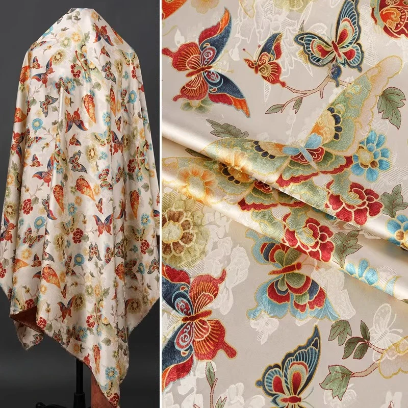 

Xiangyun марля Hualuo Qipao ткань желтый бабочка цветок китайский шикарный топ юбка шелковые комбинезоны дышащая модельерская ткань