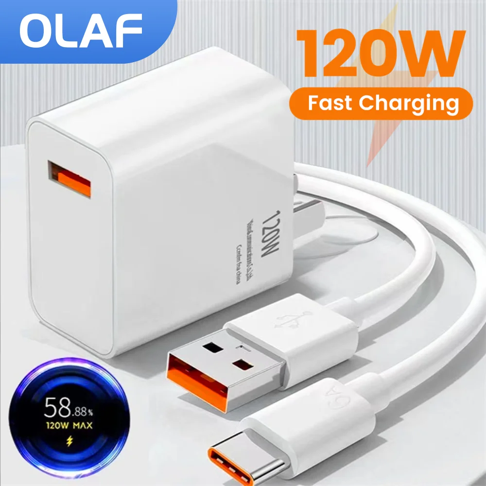 Adattatore di alimentazione per caricabatterie USB Olaf 120W ricarica rapida cavo di tipo C 6A per Huawei Samsung Xiaomi Quick Charge 3.0 Chargeur