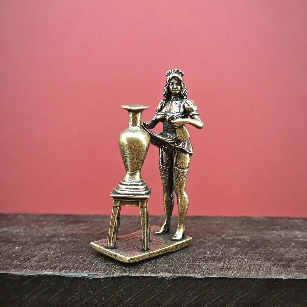 

Brass Miniature Elegant Maid Figurine Mini Home Decor Ornament, Collectible Scene Display Model