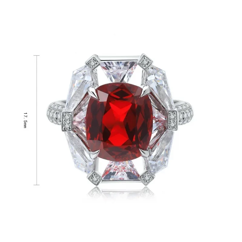 Ruihe New Design 925 Silver 5.53ct Lab Grown Ruby Simulated Diamond Ring for Women Daily Office Jewelry Wedding Rings