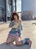 Japanese Sweet Lolita Mini Skirts Ball Gown Women Harajuku Cute Denim Skirt Preppy Style Girls High Waist Kawaii Lace Cake Skirt - Image 3