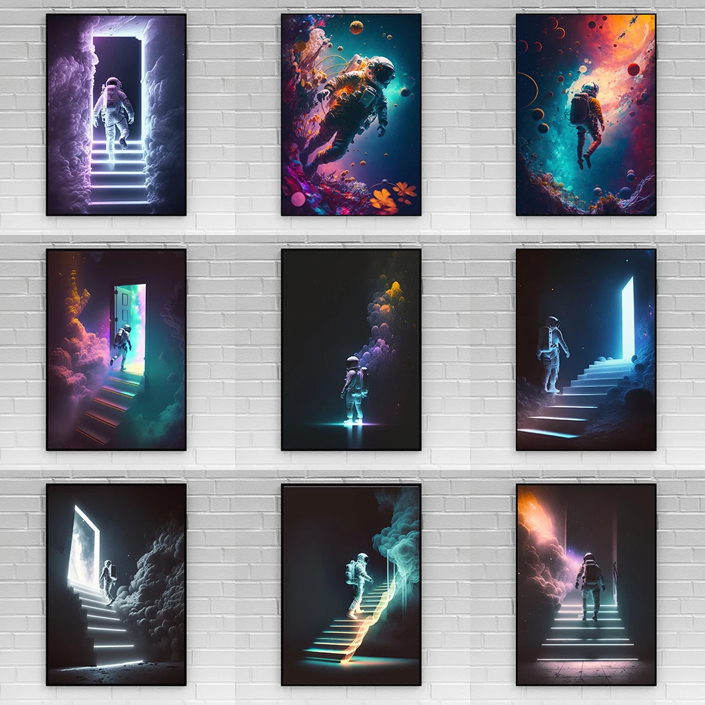 

Fashion Astronaut Comic Character Canvas Painting Colorful Universe Graffiti Poster Pop Anime Wall Art Living Room Home Decor