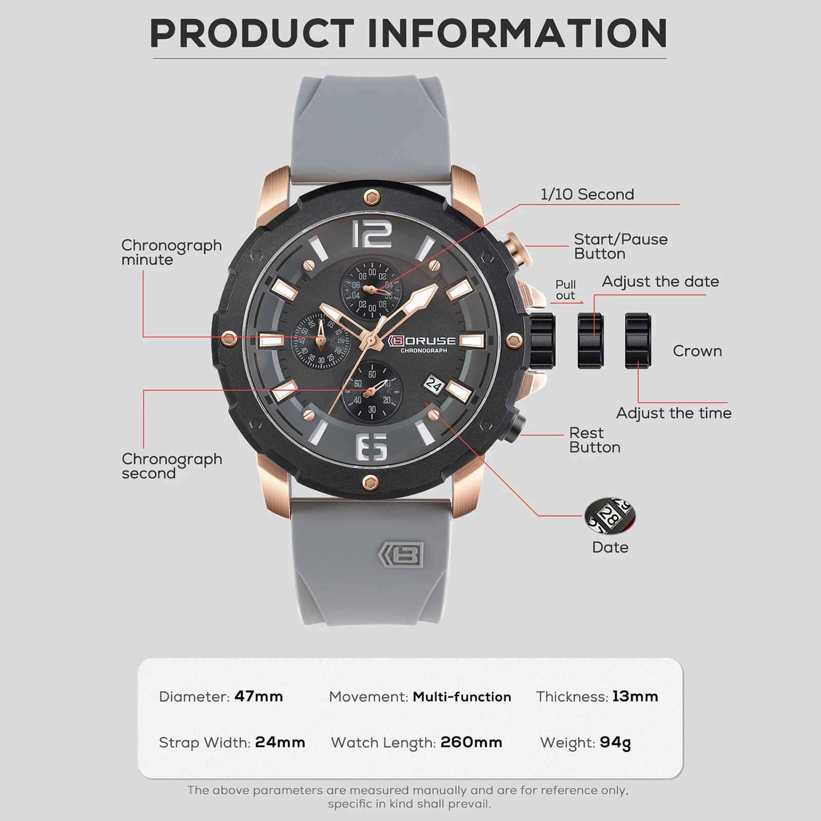 BORUSE Mode Heren Chronograaf Horloges Sport Quartz Horloge Merk Luxe Man Zakelijke Polshorloges Waterdichte Casual Klok