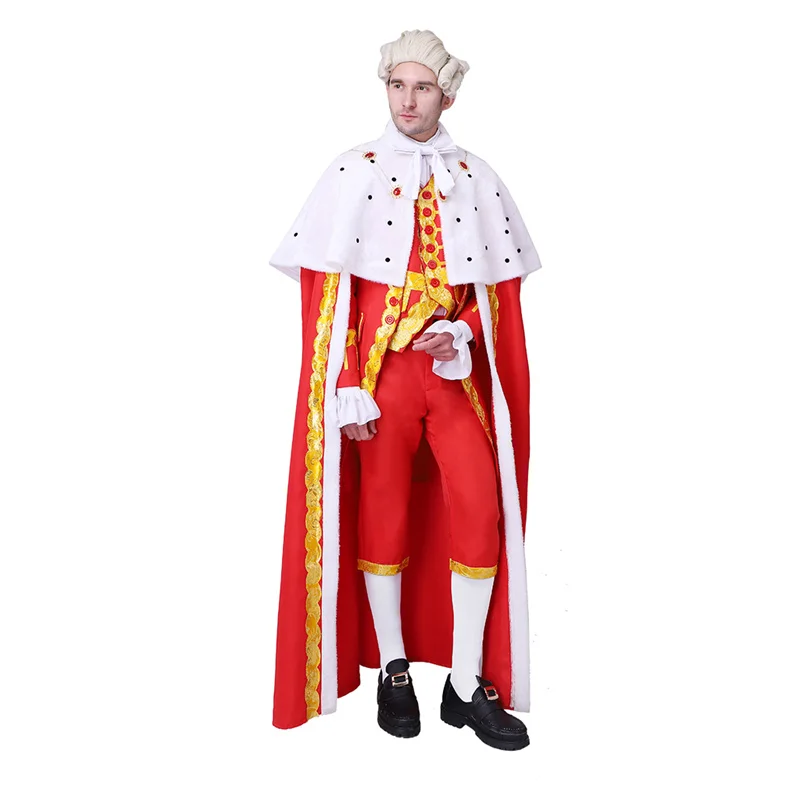 King George III Cosplay Costume Adult Men's  Medieval Cape Trousers Shirt Halloween Suit