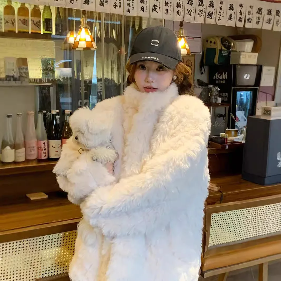 Winter Faux Fur Coat Stand-Up Collar Shearling Coat for Women Korean Fashion Mid-Length Fur Coat Loose Casual Plush Clothing New