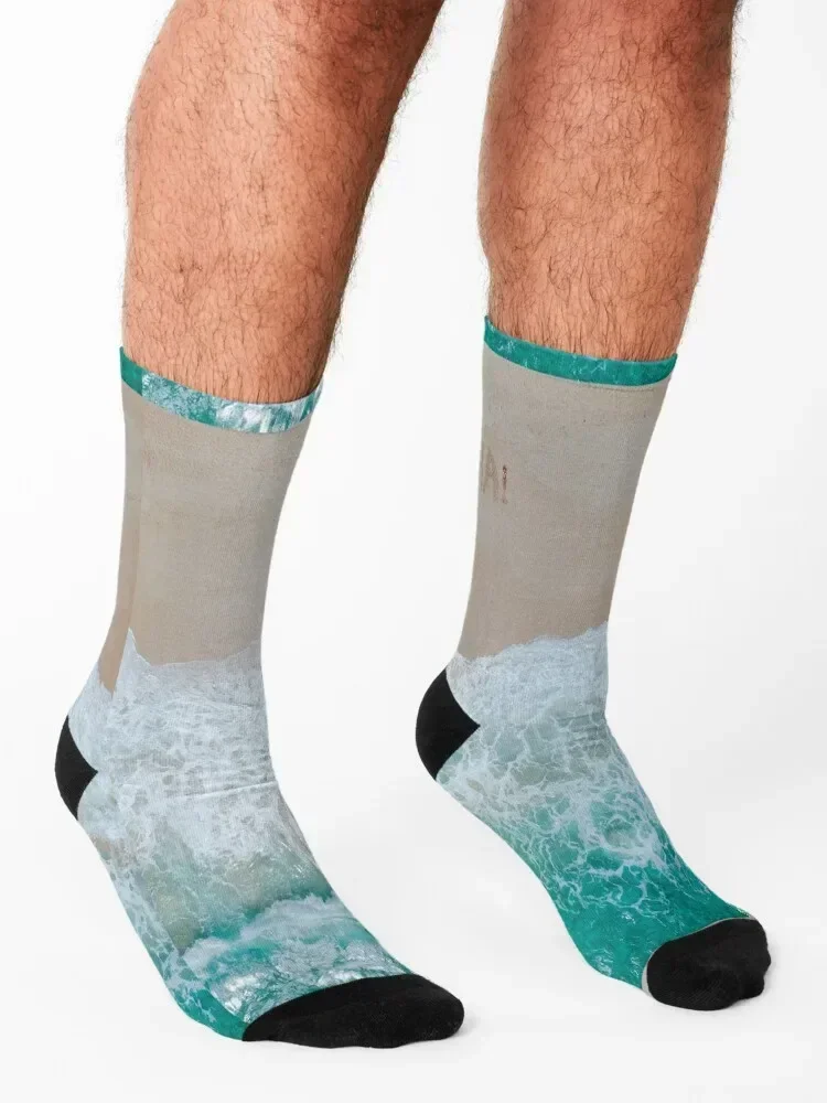 Ocean Blue Shore Waves Socks hip hop halloween short moving stockings Luxury Woman Socks Men's