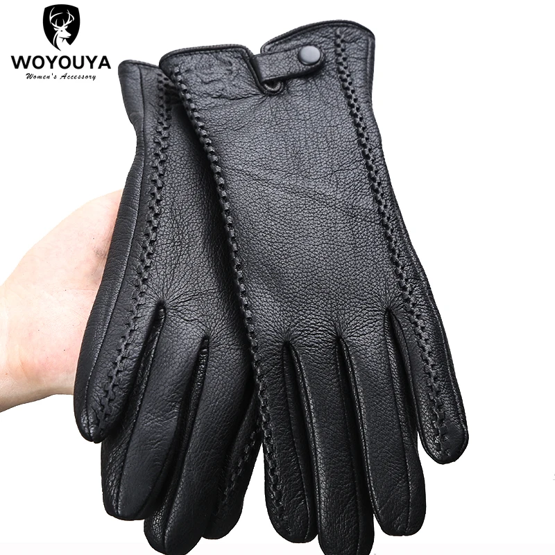 Guantes sensibles al tacto de piel de oveja para mujer, protectores de mano de cuero para mantener el calor, para pantallas táctiles, color negro,