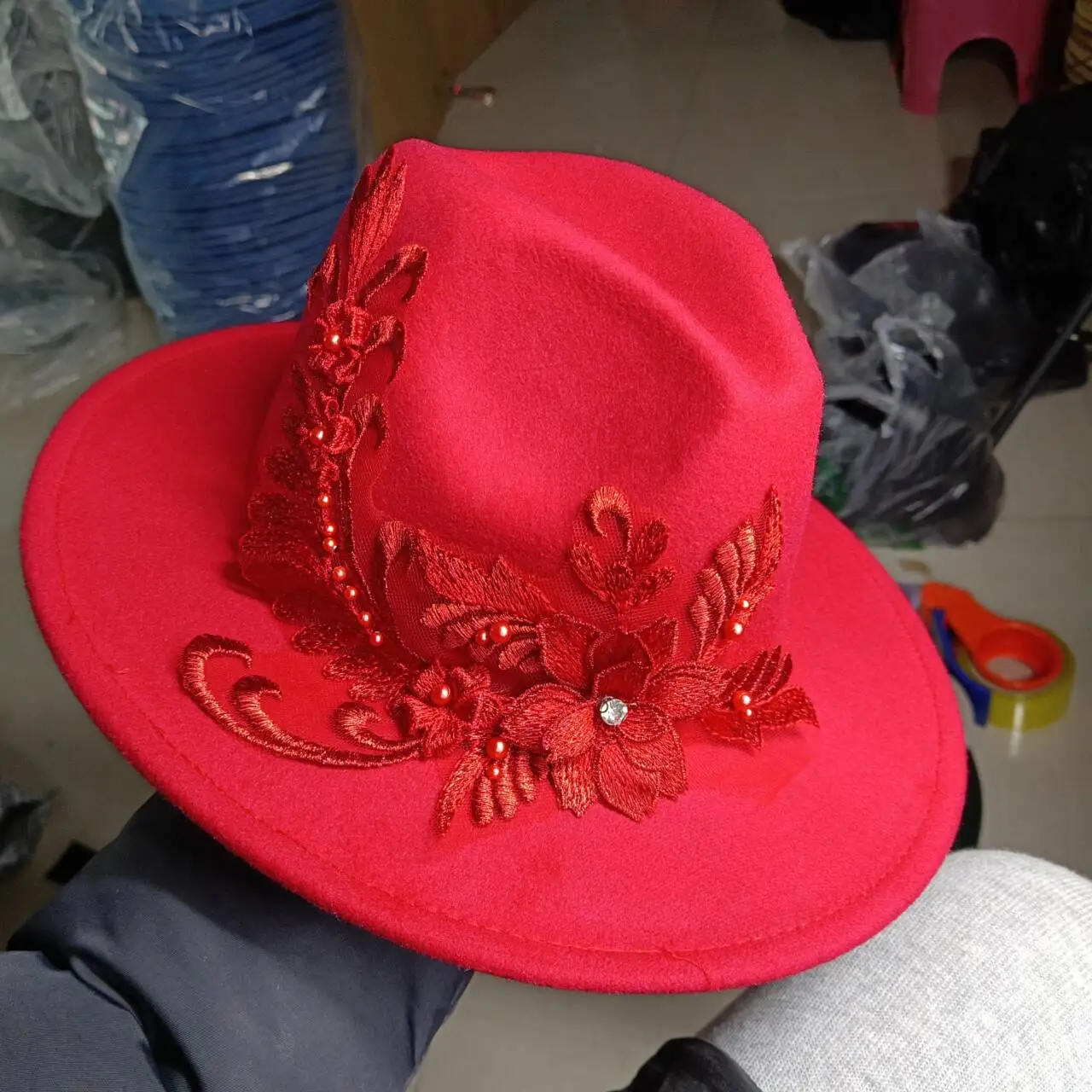 Haftowany DIY kapelusz Fedora 3D kapelusz ślubny męski i damski jazzowy kapelusz nowy zamszowy kapelusz nowy produkt Sombrero kapelusz sprzedaż