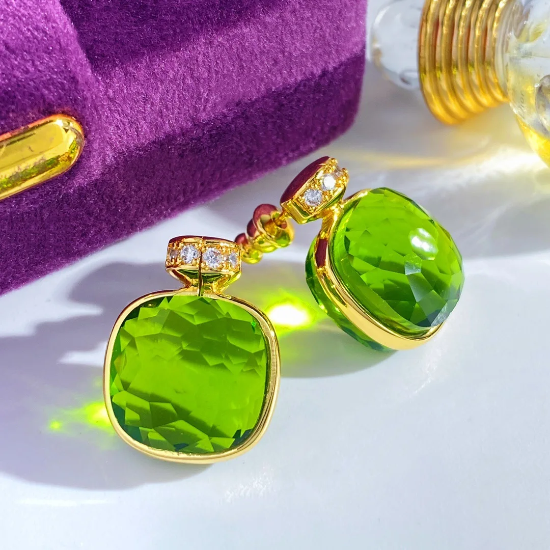 

Fashion Jewelry New Summber Design 18K Gold Plated Clear Shiny Crystal Green Stone Earrings New Perfume Bottle Earring Women