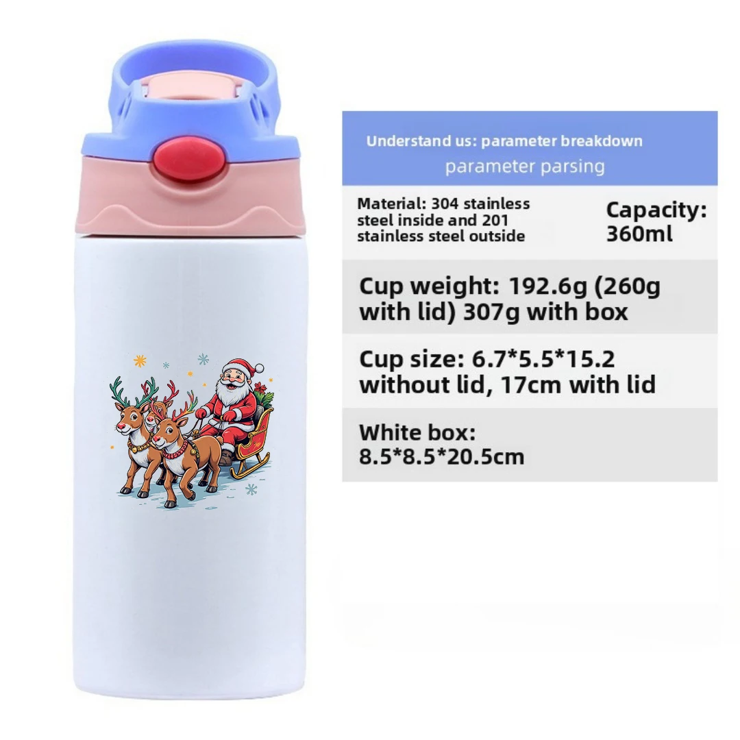 Термочашка из нержавеющей стали 304 + мультяшные сани Санта-Клауса с оленями, тема + детская соломенная чашка, теплый и милый рождественский подарок
