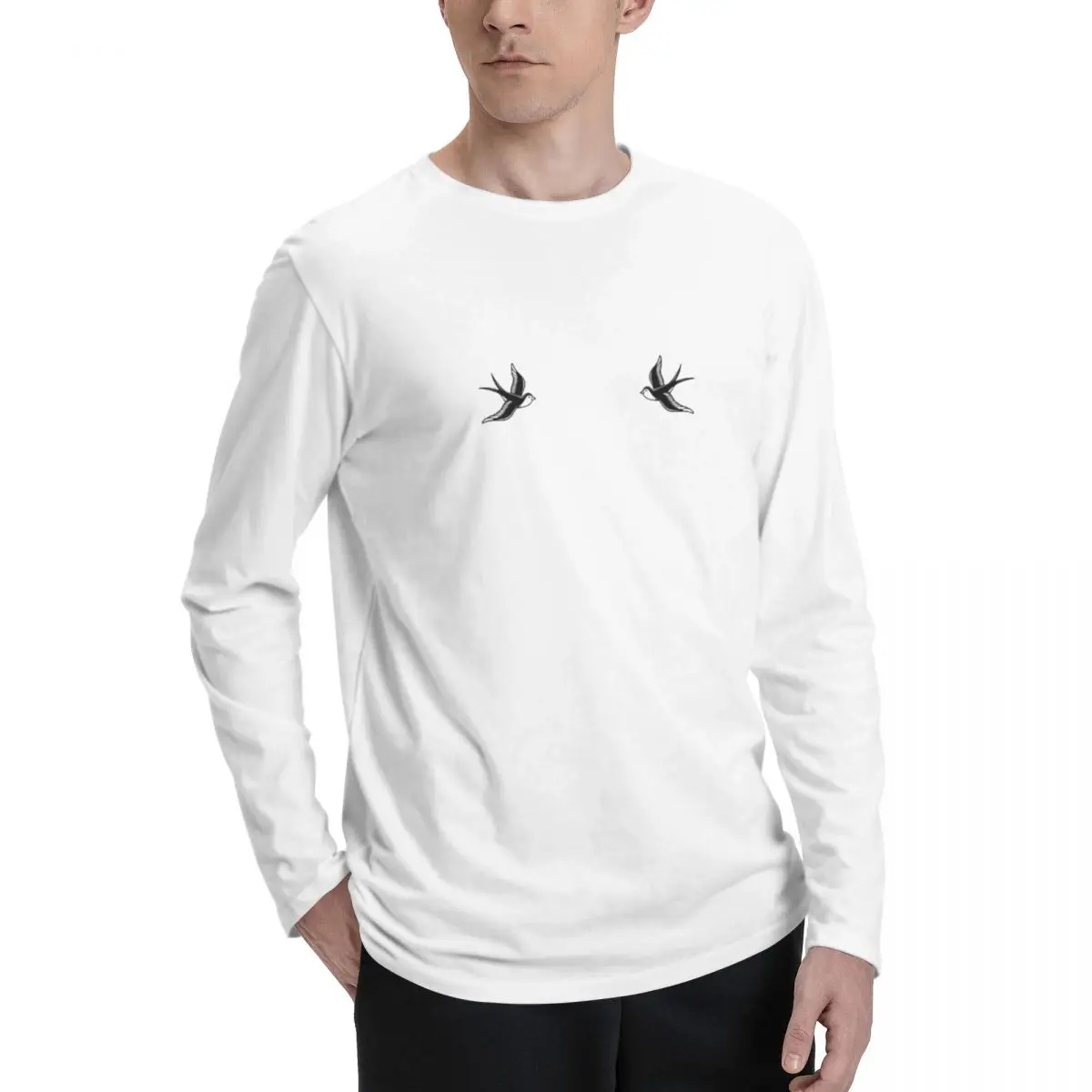 Sparrow_on_sholder Premium Men's Long Sleeve Tee - Classic Design with Superior Comfort for All-Day Wear