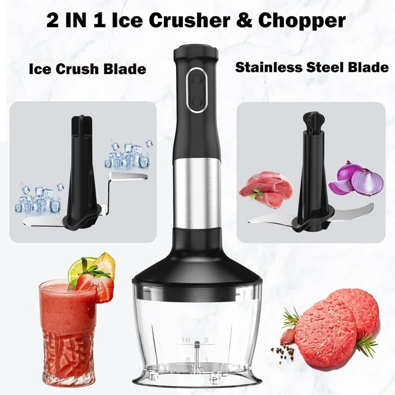 LINKChef Blender imersi 7 dalam 1, tahan gores, 2 pisau baja Titanium 800W Blender tangan, 20 kecepatan dan stik Mode Turbo