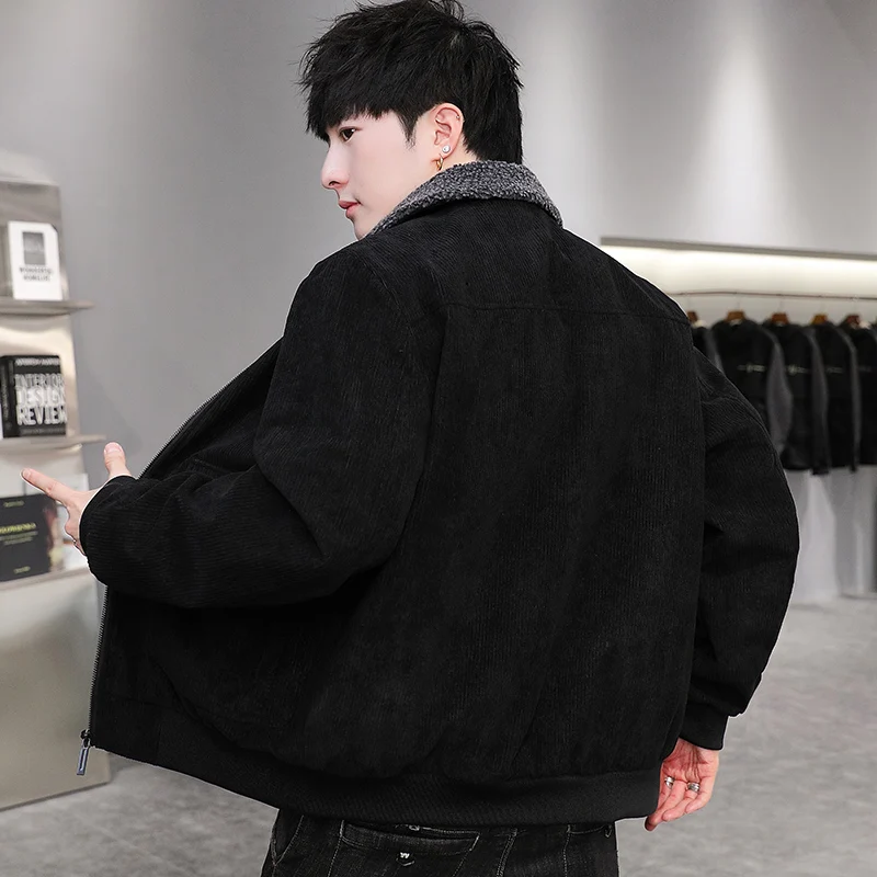 

Men's Casual ort Jaet 2025 Autumn Winter New Sle Fce Lined Turn-down Collar Faionable Top Polyester Nylon Cosit...