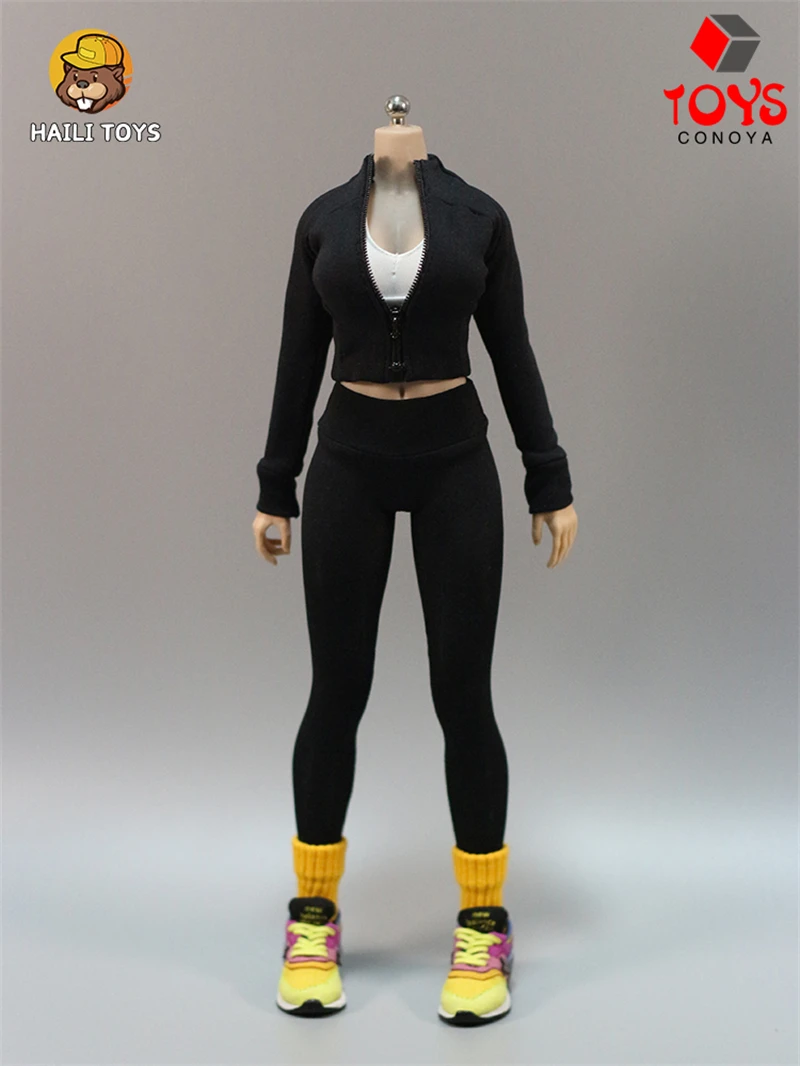 Haili brinquedos 1/6 escala feminino esportes yoga conjunto casaco calças colete meias roupas modelo caber 12 ''feminino soldado figura de ação corpo bonecas