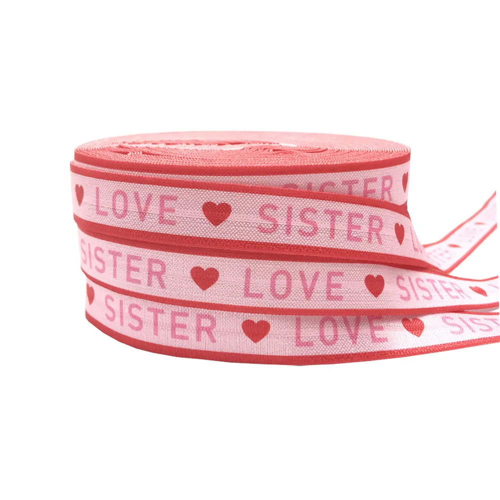 10Yard AMORE SISTER VIBES BUONA Stampa Lettere Piega E Elastico 15MM FOE Nastro Per Copricapi FAI DA TE Regalo Tessitura Accessori