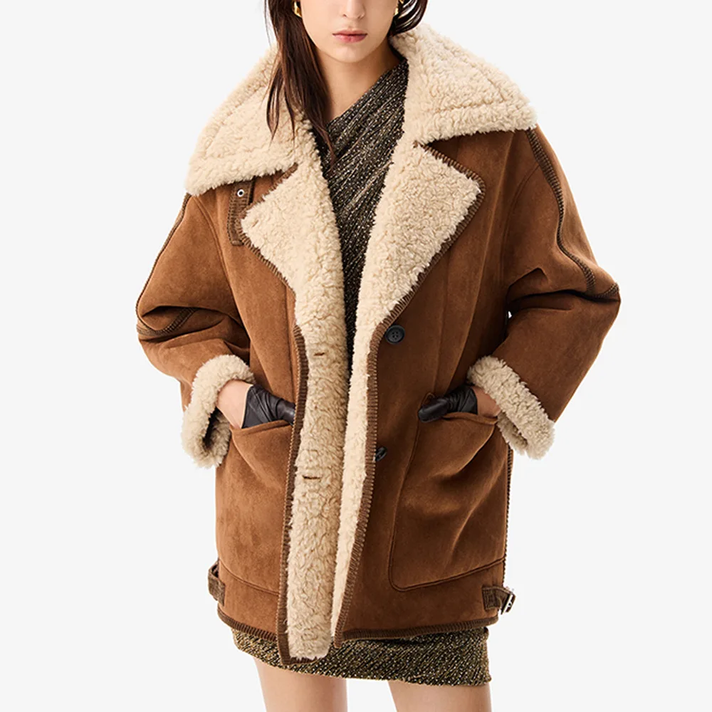 2025 Winter Warm Faux Suede Fur Coat Women Eco Friendly Faux Fur Jacket