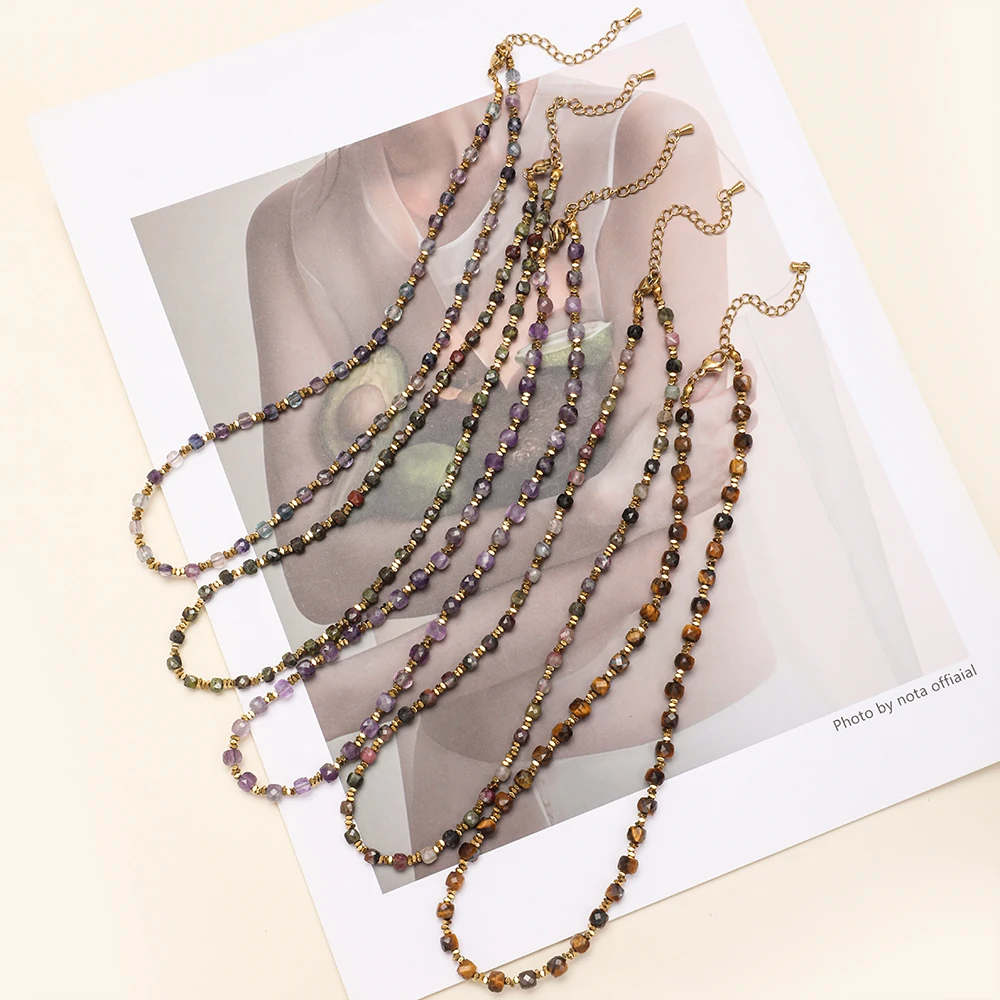 ZMZY Wholesale Minimalism French Style Retro Natural Stone Lapis Lazuli Faceted Beads Necklace Jewelry men and women gifts