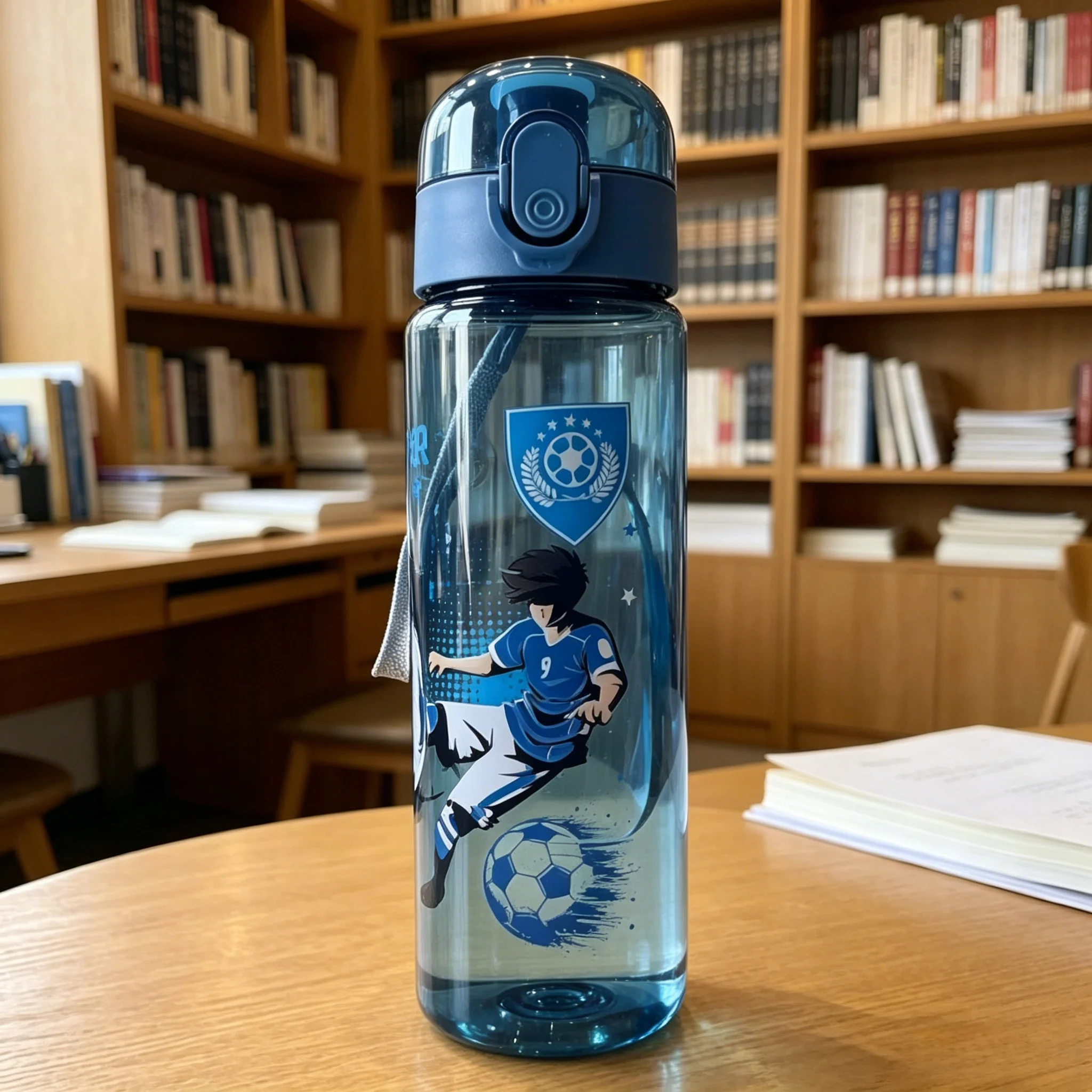 Fashion Transparent Cartoon Football Player Water Bottle, Large Capacity Leakproof Flip Top Plastic Cup, Student Outdoor Fitness