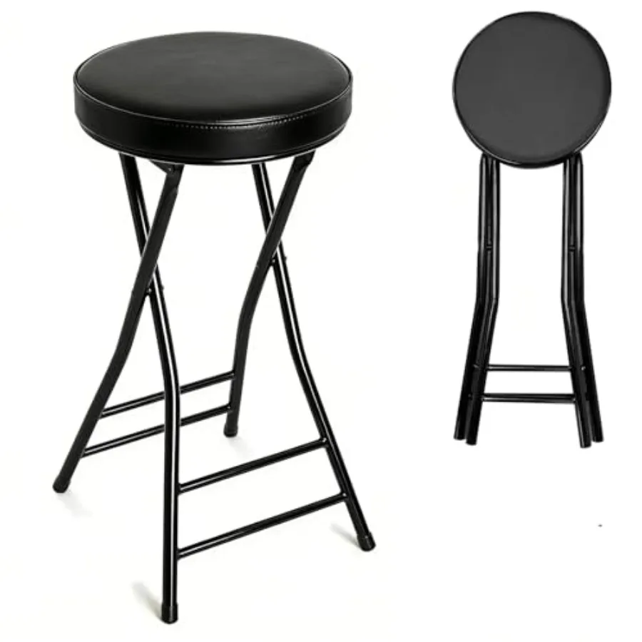 

Folding Bar Stool, 24 Inch Tall Foldable Stool Chair, Counter Height Cushioned Leather Padded Portable Stools, Heavy Duty Colla