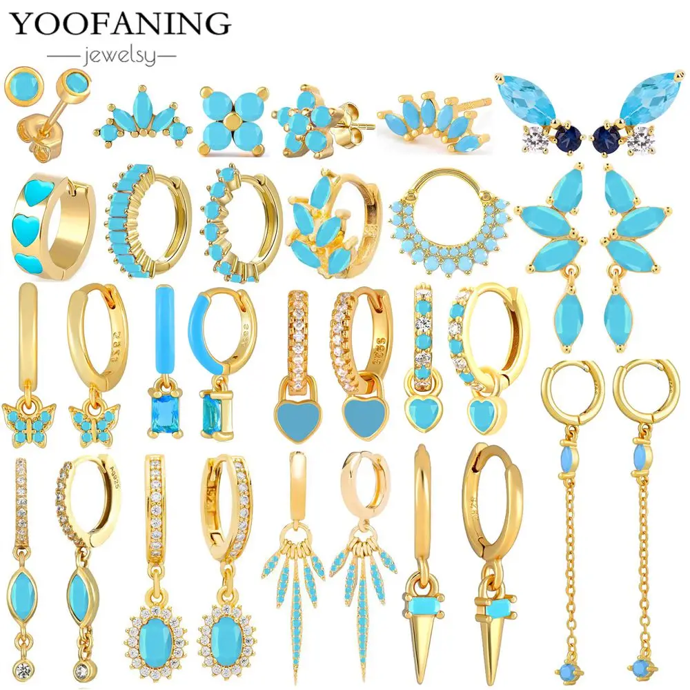 2026 New 925 Sterling Silver Ear Needle High-end Hoop Earring Sexquisite Blue Zircon Blue Series Earrings for Women Jewelry Gift