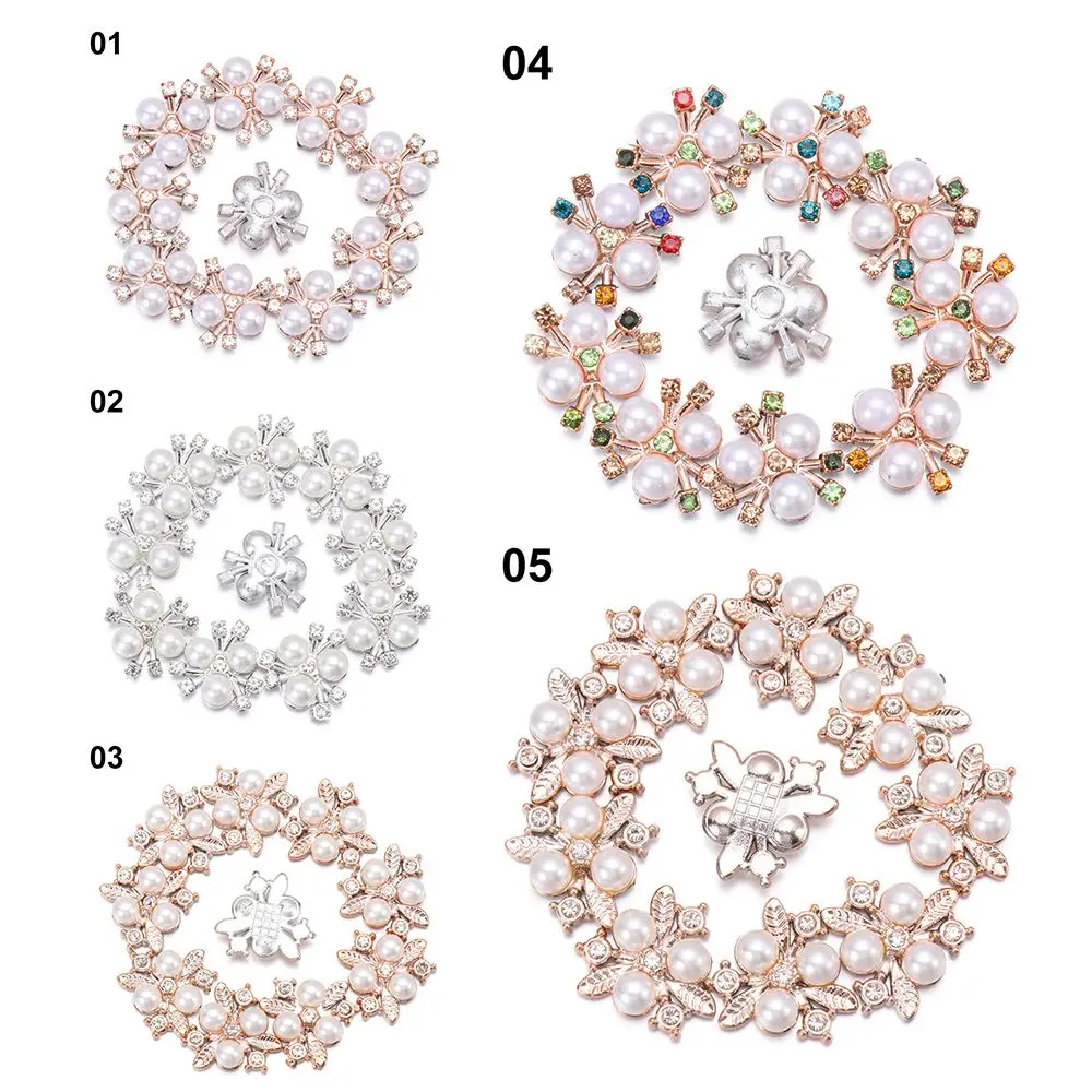 10PCS Apparel Sewing Flower-shaped Hat Accessories Pearl Hairpins Rhinestone Buttons Pearl Button Headwear Clip