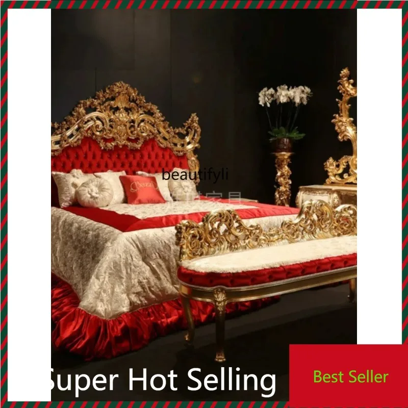 

QQ132 European-Style Solid Wood Bed Fabric BedCarved Bed Retro French Classical Hand Carving Princess Marriage