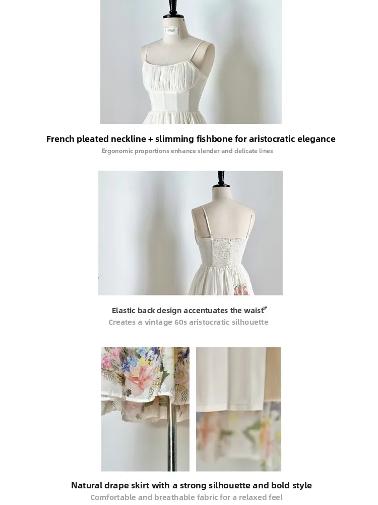 Letnia sukienka Fibone Beach Dr, damska sukienka na ramiączkach, Vaion Sle, z nadrukiem, łączona, z podkreśloną talią, wyszczuplająca, rozkloszowana spódnica midi.