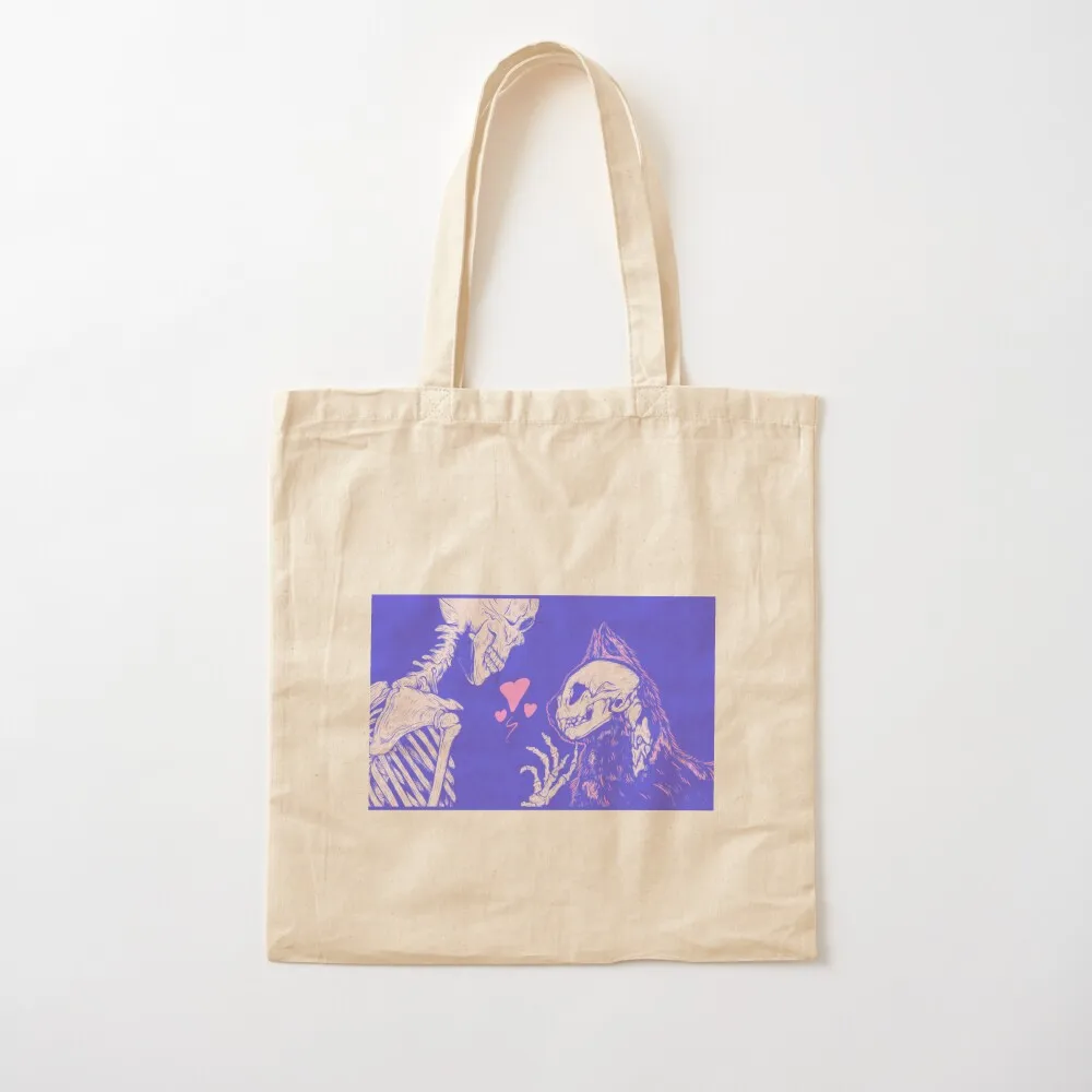 Bolsa de Lona Rosa e Roxa com Esqueleto e Gato - Bolsa de Compras Divertida e Estilosa