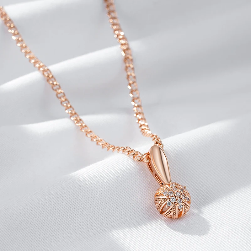 Kinel Unique Crystal Flower Pendant Necklace For Women Luxury 585 Rose Gold Color Natural Zircon Accessories Vintage Jewelry
