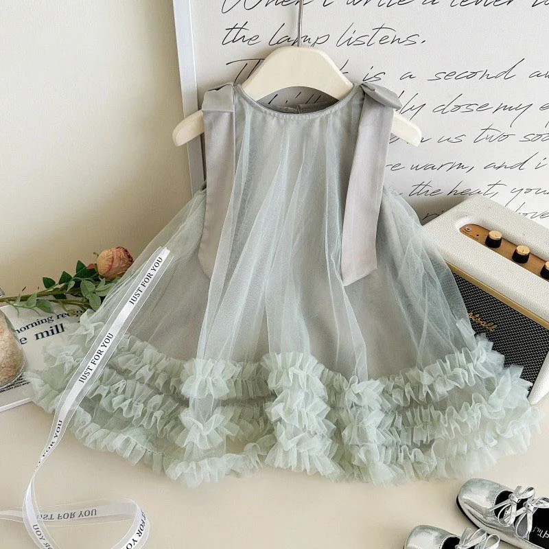Vestido de verão sem mangas colete vestidos crianças meninas roupas crianças gaze bordado patinho bolo vestidos moda casual diariamente