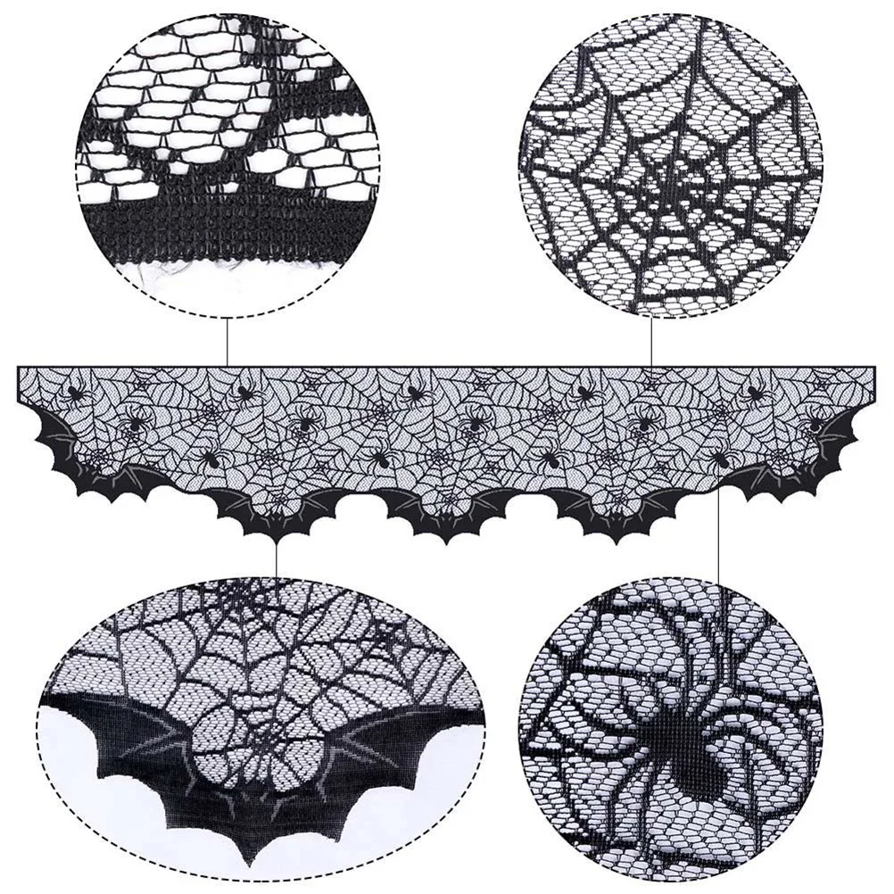 

Halloween Spider Web Lace Tablecloth Black 20x80 Inch Large Table Cover Fireplace Cloth Home Kitchen Party Decoration