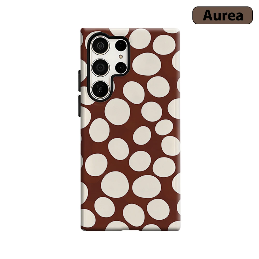 Brown White Polka Dot Phone Case for Samsung Galaxy S26 S25 Ultra S24 S23 Ultra Plus Shockproof Double layer tough Back Cover