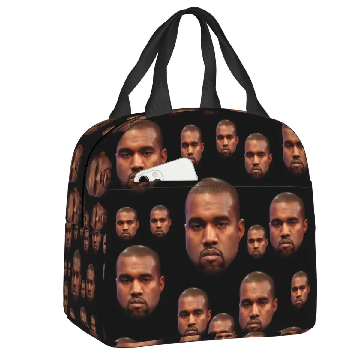 Custom Funny Kanye West Collage Meme Thermal Insulated Lunch Bags Women Resuable Lunch Tote for Outdoor Picnic Food Bento Box