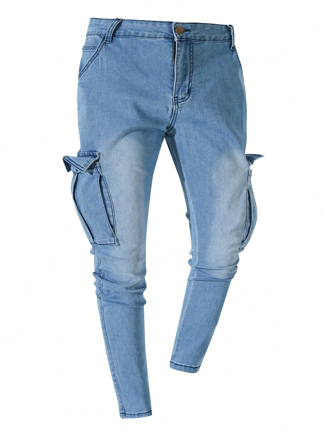 

Men's jeans with side pockets, casual denim, straight striped jeans, men's multi pocket pencil pants