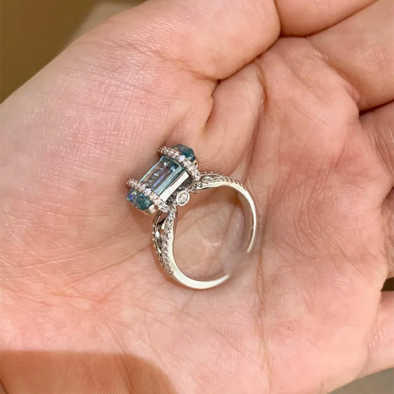 Fresh dopamine Small Square winding rings light luxury exquisite and high-end diamond inlay blue crystal ring adjustable jewelry - view 2