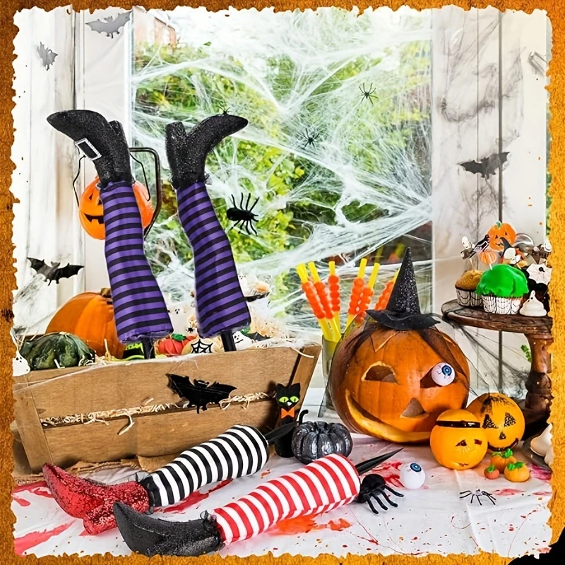 1 Pair Halloween Evil Witch Legs Front Yard Patio Lawn Garden Party Decoration Witch Fake Legs