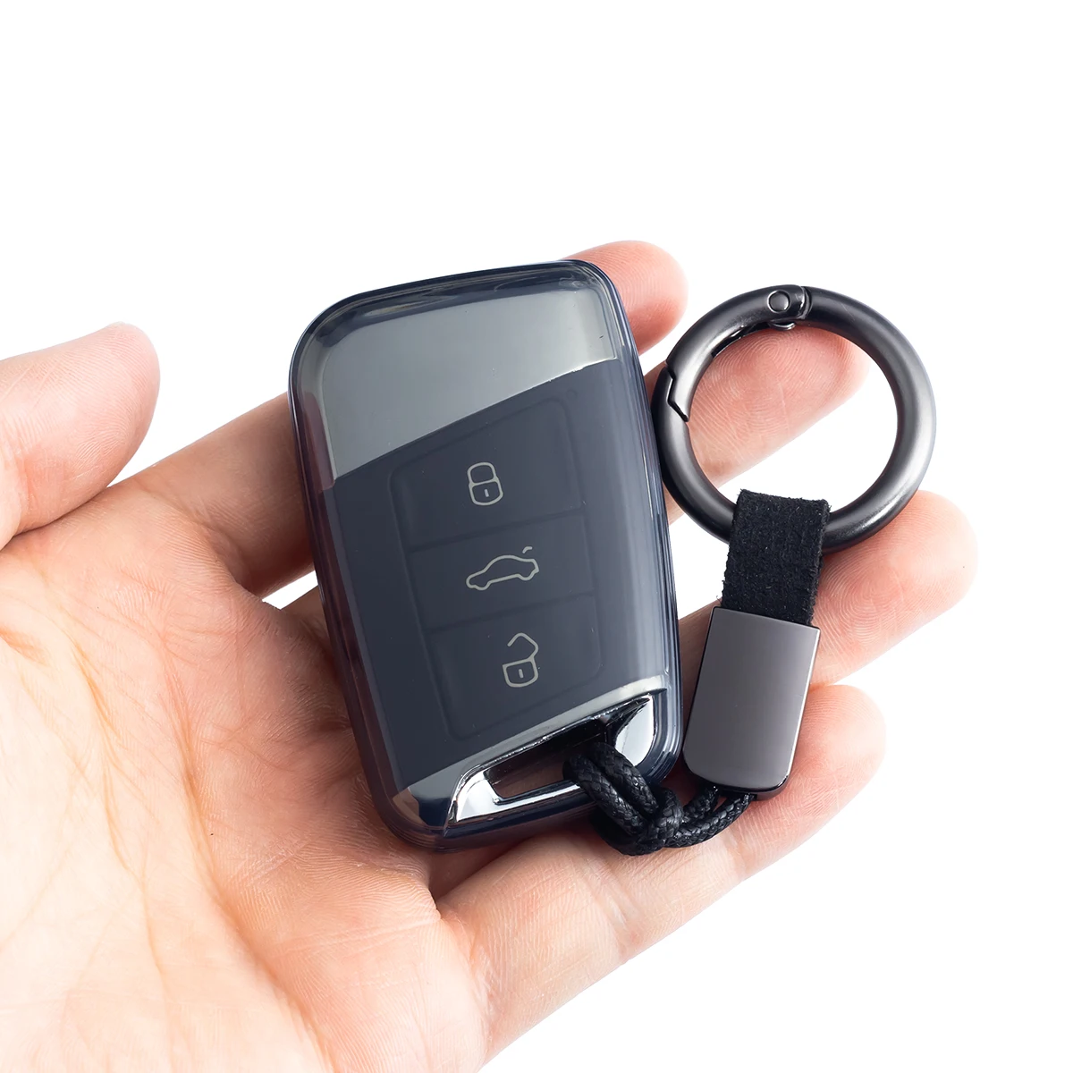 حافظة مفاتيح السيارة النحيفة سلسلة مفاتيح لسيارة Volkswagen VW Passat B8 Jetta Tiguan Taos Arteon Atlas Cross Sport أسود شفاف
