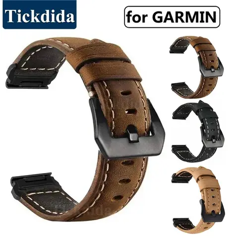 Quickfit 26mm 22mm rem för Garmin Epix Pro 51mm 47mm Tactix 8 7 Pro Fenix 8 7 7X Enduro3 äkta läderarmband tillbehör 8 best sales tillbehör Garmin Epix - №6